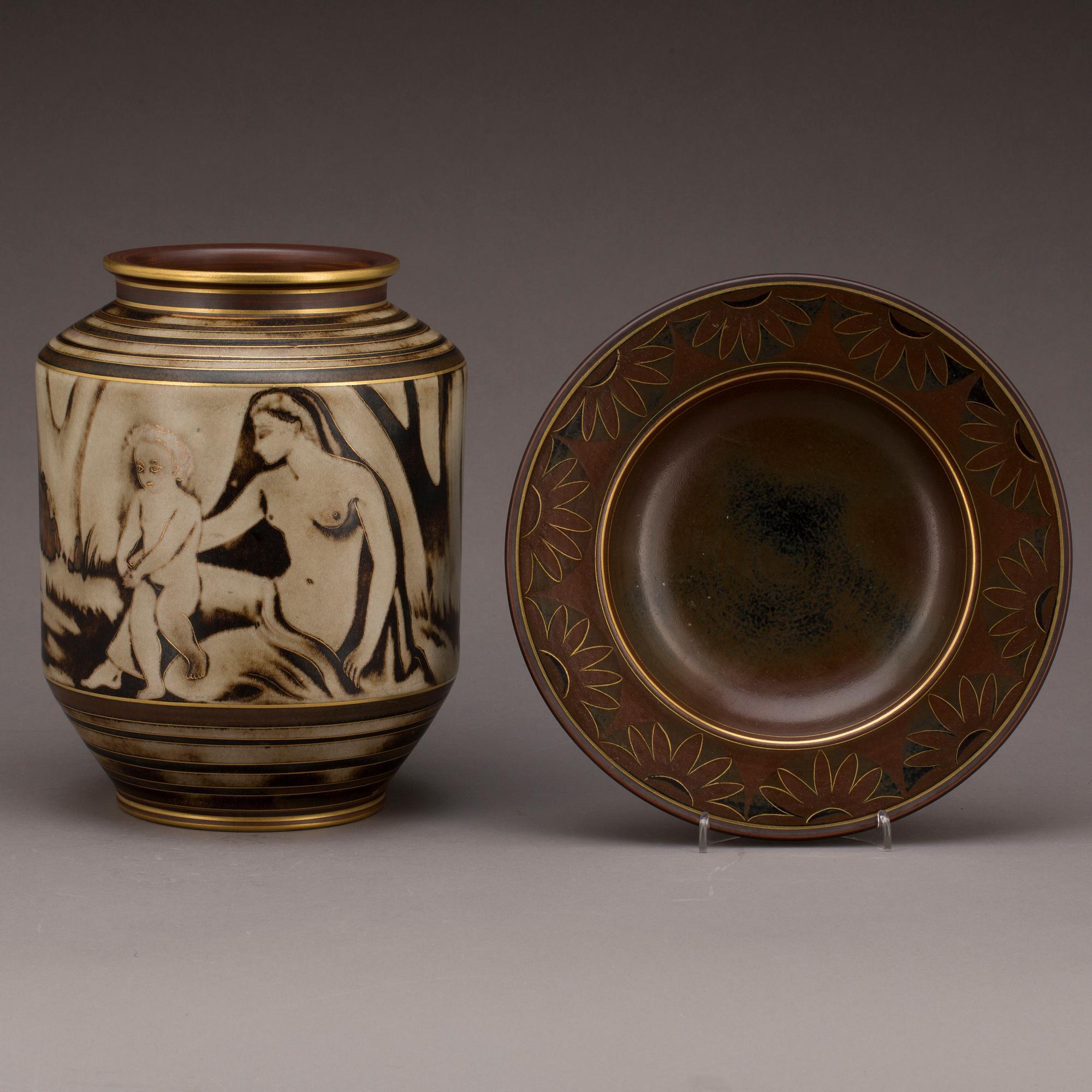 VAS OCH FAT, stengods, "Flambé", Gunnar Nylund, Rörstrand-Lidköping, unik.