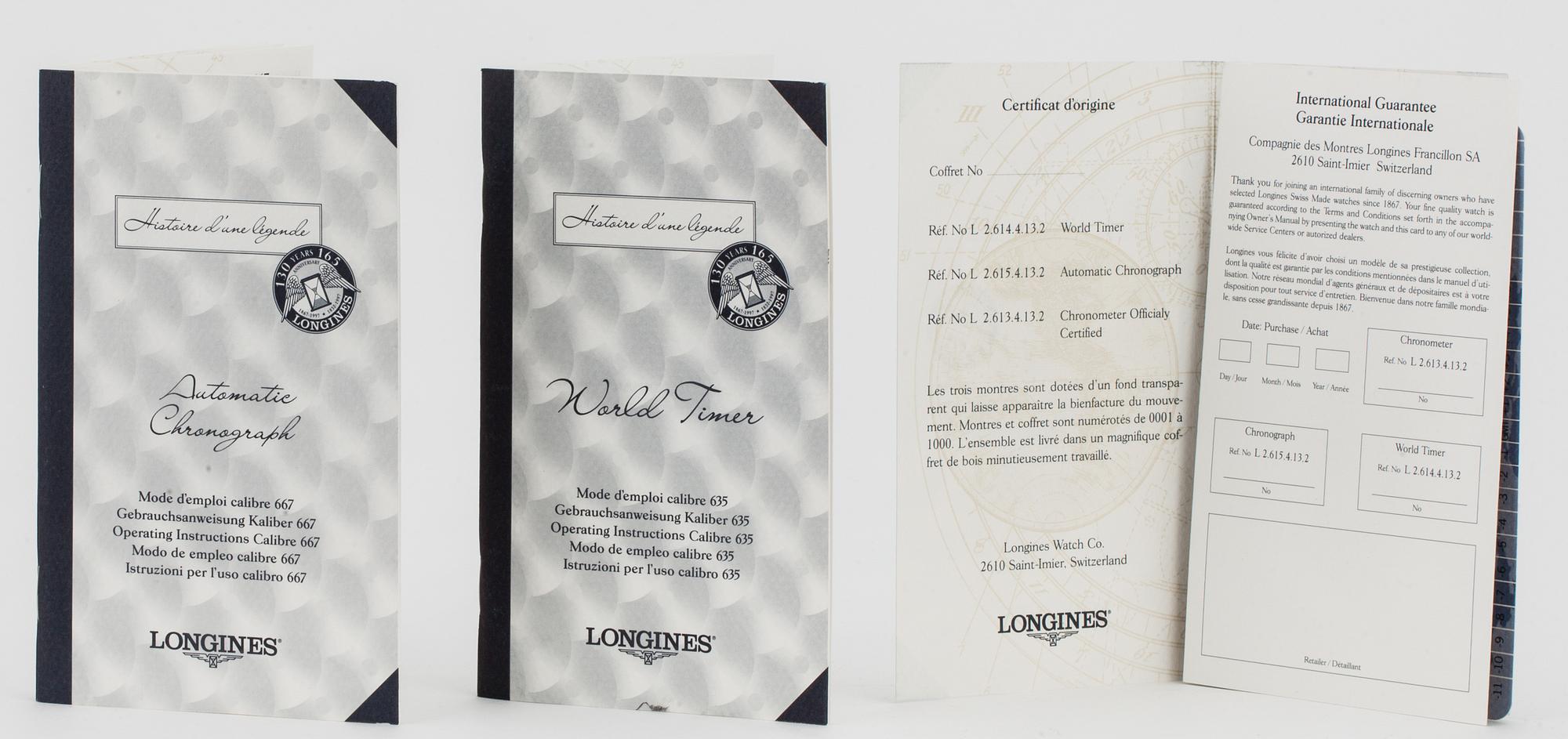 LONGINES, Set of 3 Watches, Limited edition No. 920/1000, 1997.