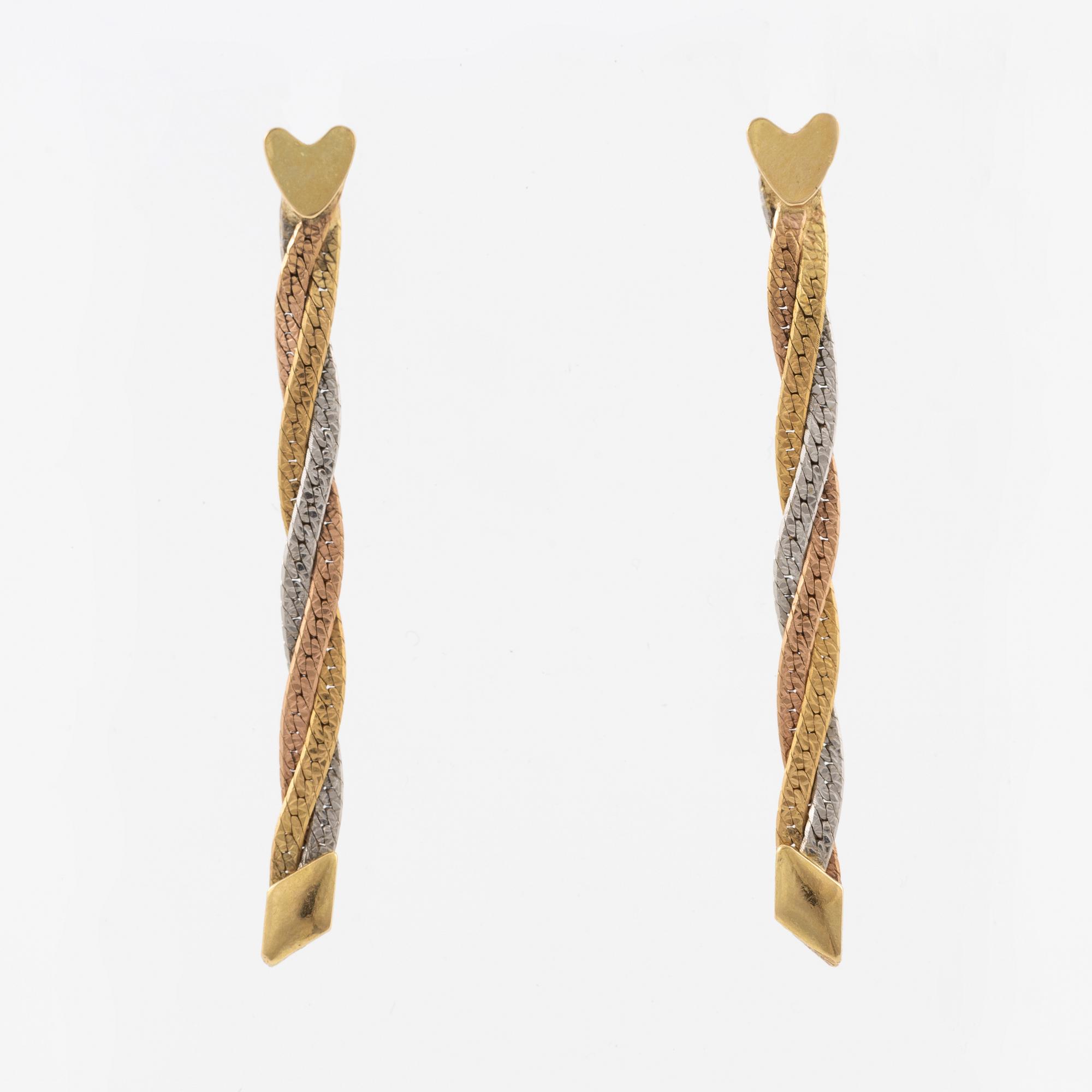 Earrings, a pair, 18K three-colour gold,