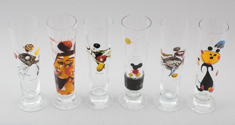 ÖLGLAS, 6 st, glas, Lasse Åberg, signerade.