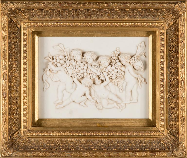 A 20th century alabaster relief in gold plated frame by Biggs and Sons.