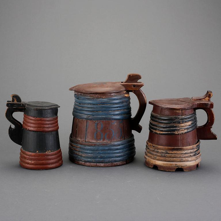 STÅNKOR, 3 stycken, allmoge, 1800-tal.