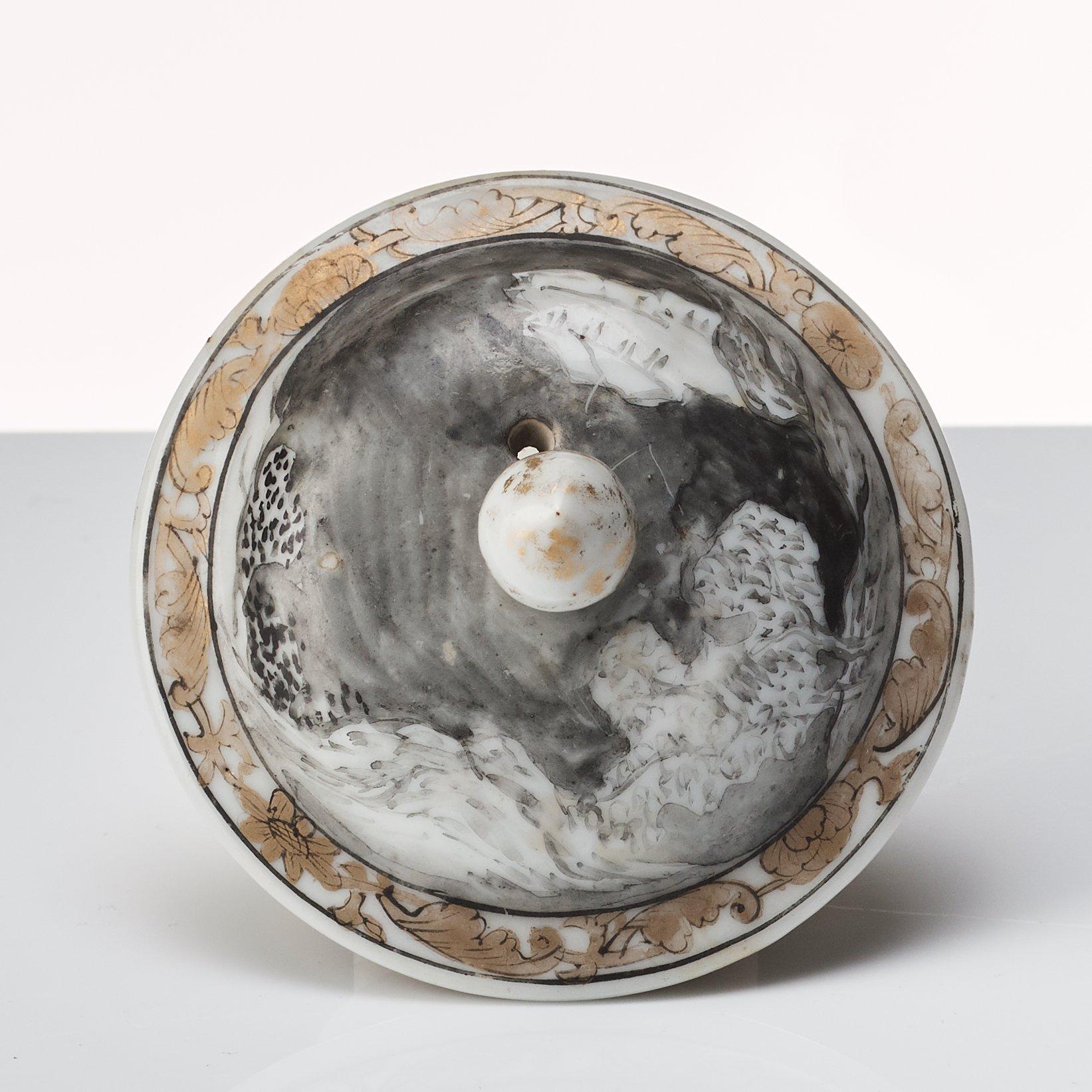 A grisaille and gold tea pot with cover, Qing dynasty, Qianlong (1736-95).