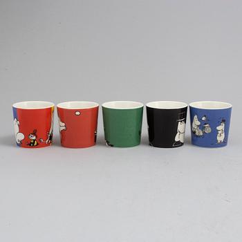 Five porcelain Moomin Characters mugs from Arabia, Finland.