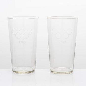 A set of 10 Olympic Games drinking glasses for the planned Summer Olympics in Helsinki 1940.