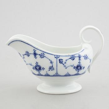 Three salt and pepper shakers, a sauce boat and a sauce tureen, "Blue Fluted"/"Musselmalet", Royal Copenhagen.