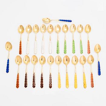 A set of 23 silver gilt and enamel coffee spoons, maker marks of Holger Lindström, Helsinki 1968.