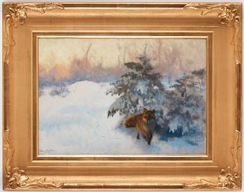 Bruno Liljefors, Winter landscape with fox.