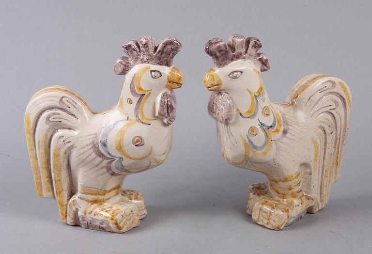 PUCK STOCKLASSA, figuriner, ett par, lergods, sign Puck.