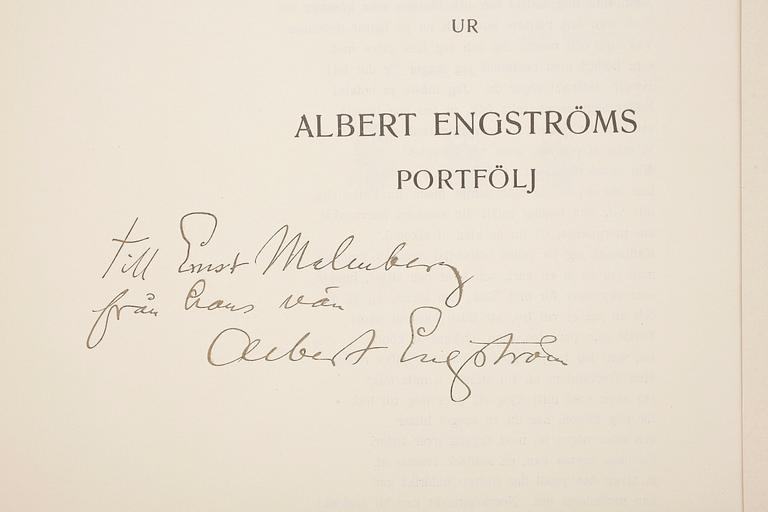 ALBERT ENGSTRÖM, mapp med reproduktioner, "Ett Tjog Teckningar ur Albert Engströms Portfölj", signerad med dedikation.