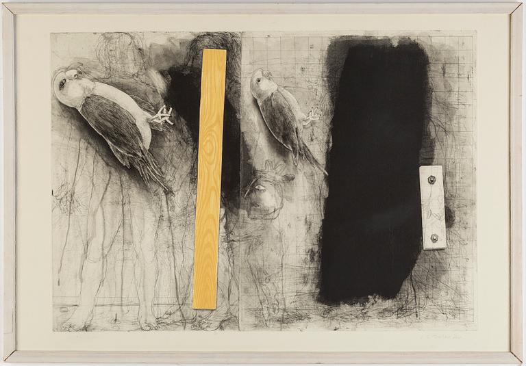 PG Thelander, etsning, 1988, signerad HC.