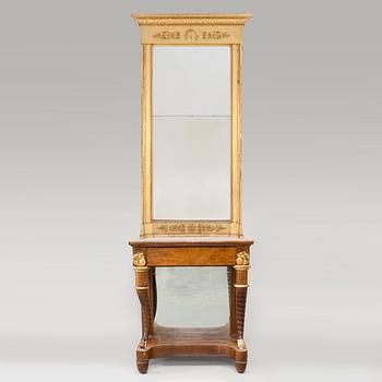 A German console table and mirror by Peter Schmuckert (1765-1841), Mannheim, circa 1820.