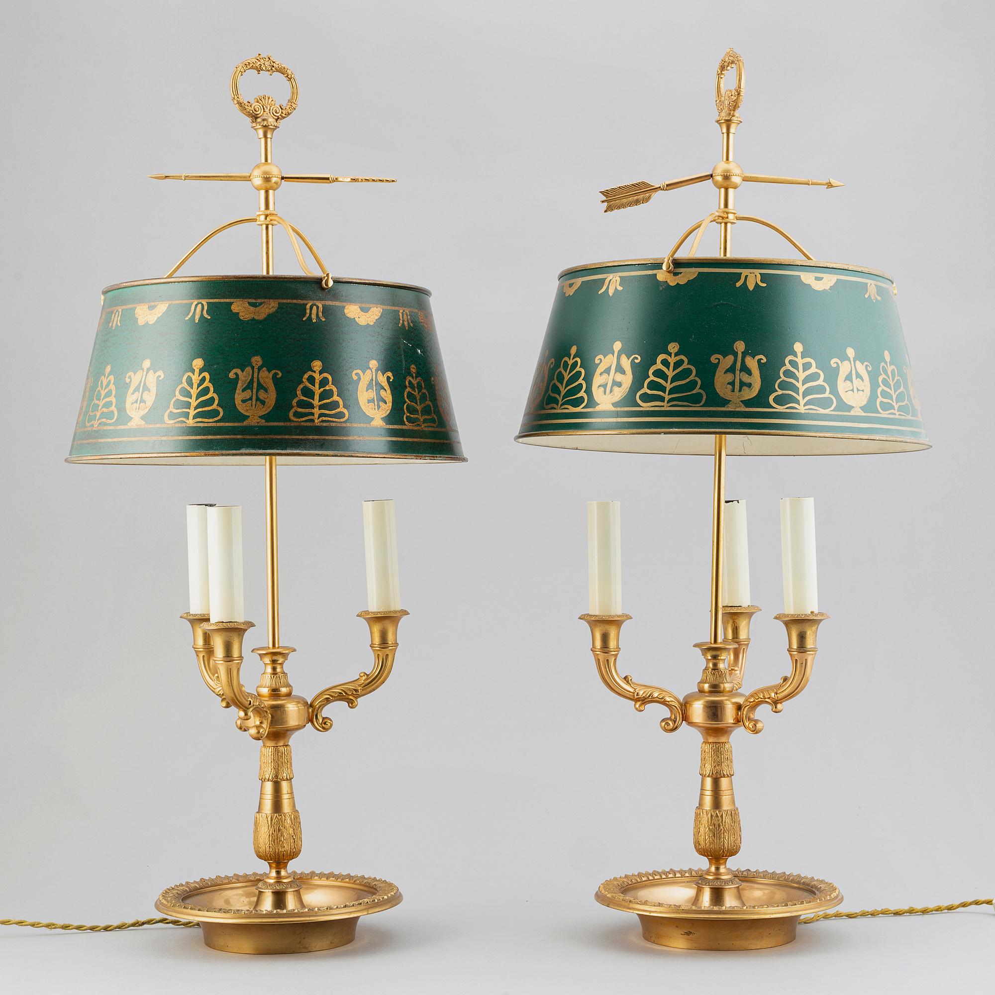 A pair of brass table lamps, Bouillotte lamps, sencond half of the 20th century.