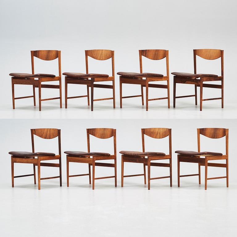 A set of eight Ib Kofod Larsen palisander chairs, Säffle Möbelfabrik, Sweden 1960's.