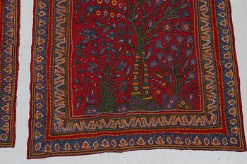 A pair of semi-antique Pateh Kerman embroideries, ca 279 x 88 cm and 282 x 84 cm.