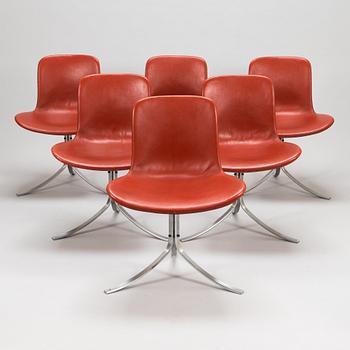 Poul Kjaerholm, stolar, 6 st, "PK-9", Fritz Hansen, Danmark 1900-talets slut.