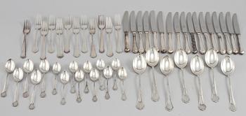 BESTICKSERVIS, silver, 51 delar, snarlika, delvis "Chippendale", Sverige, 1900-talets andra hälft, vikt 1243 g.