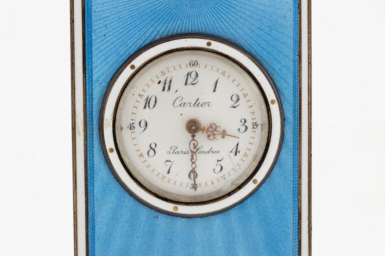 Cartier, reseur i förgyllt silver och emalj samt originaletui, Frankrike tidigt 1900-tal.