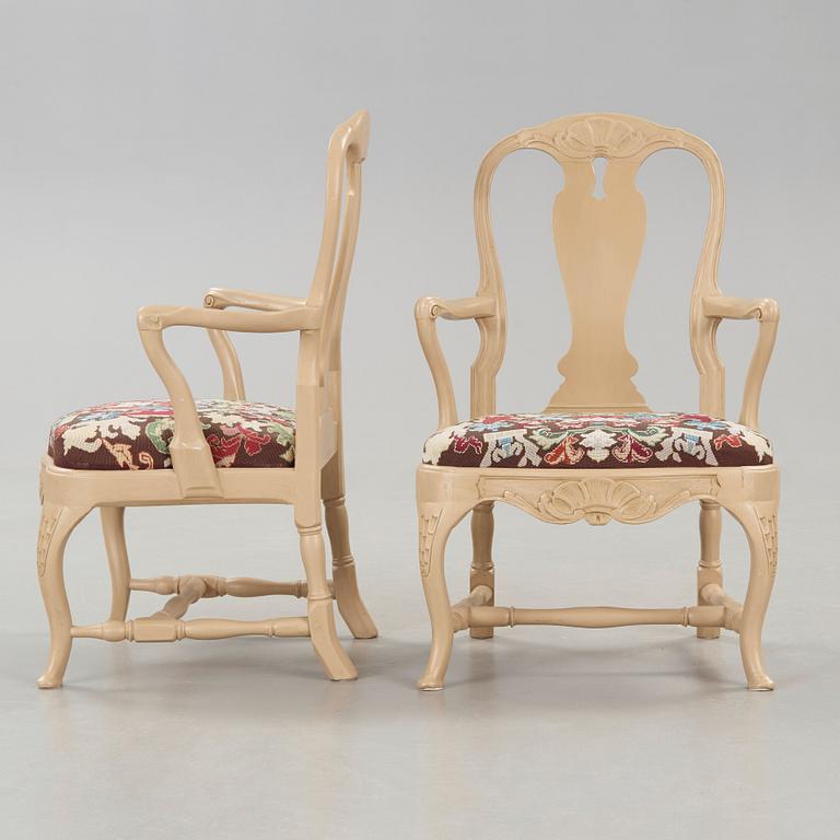 A pair of Swedish Rococo 18th century armchairs.