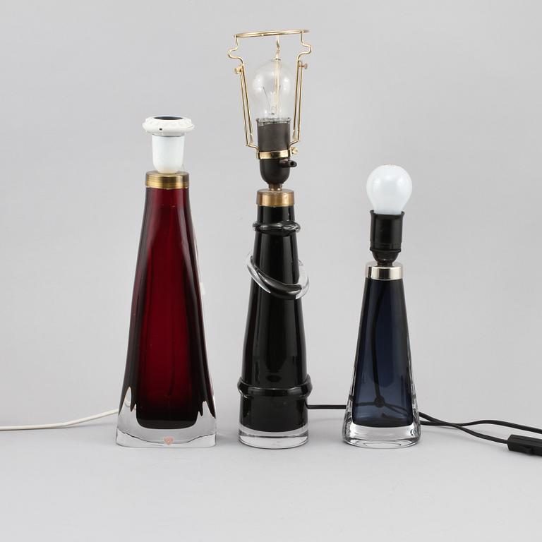 BORDSLAMPOR, 3 st, Carl Fagerlund, Orrefors, 1900-talets andra hälft.