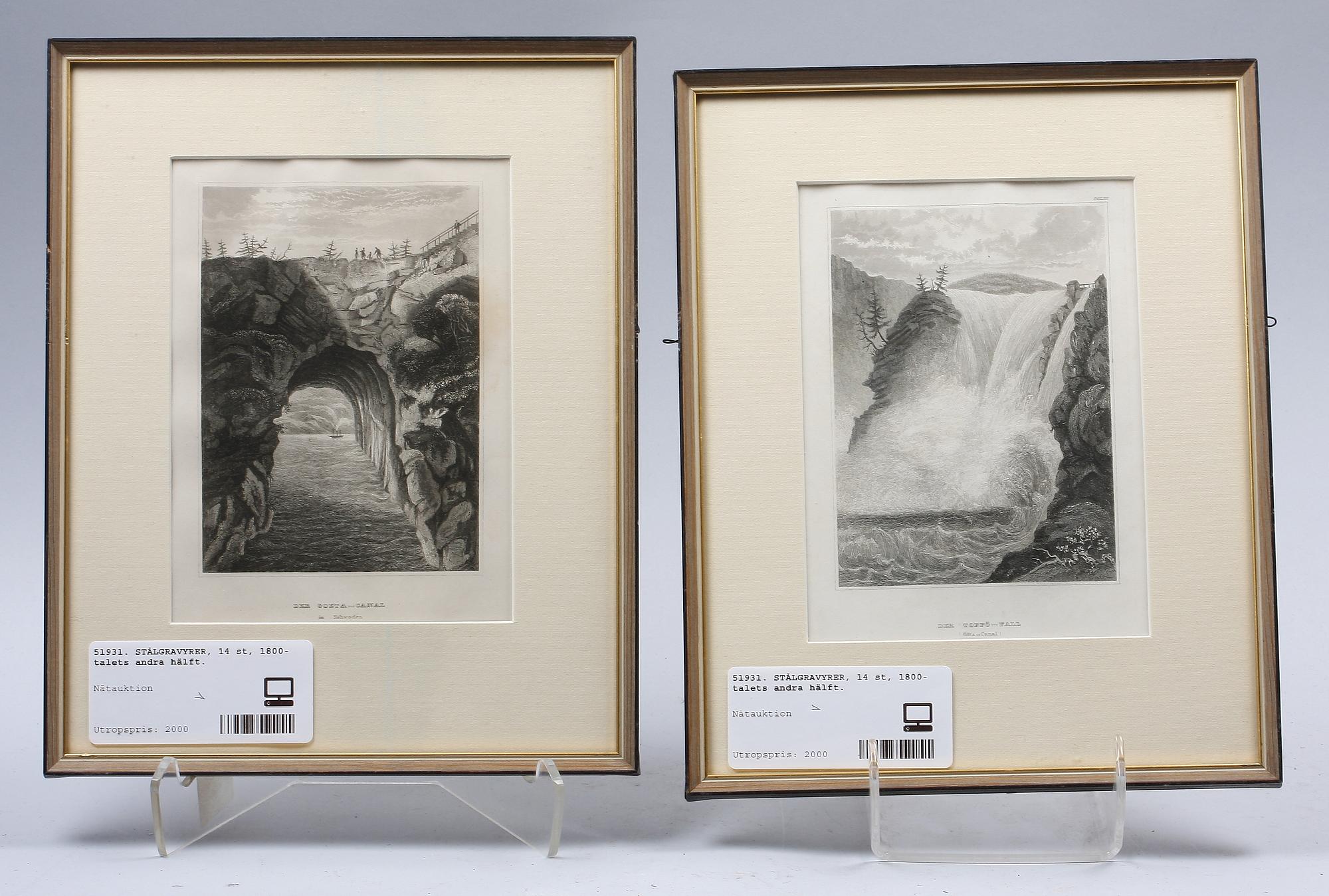 STÅLGRAVYRER, 14 st, 1800-talets andra hälft.