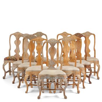 78. An assembled suite of eleven Swedish rococo chairs, later part 18th century.