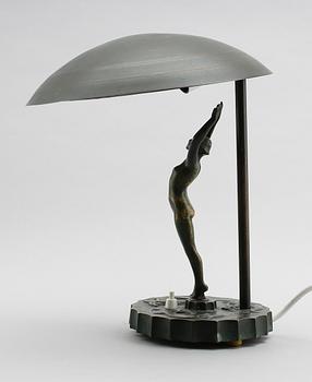 BORDSLAMPA, patinerad metall, 1900-talets första hälft.