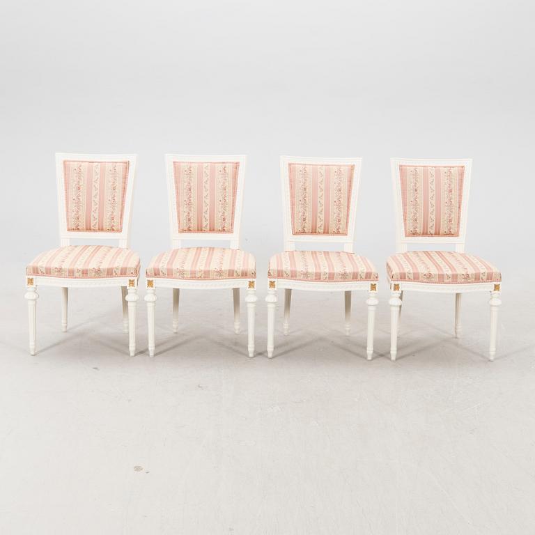 A set of four paitend Gustavian style chairs mid 1900s/second part.