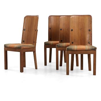 A set of four Axel Einar Hjorth stained pine 'Lovö' chairs, Nordiska Kompaniet, Sweden 1930's.