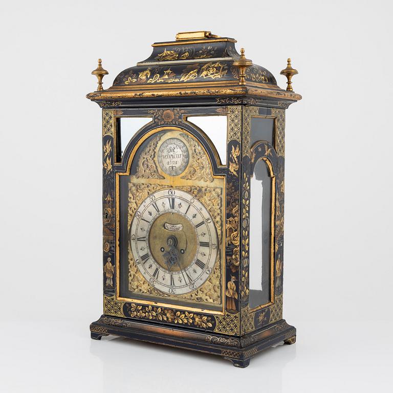 A Swedish late Baroque japanned bracket clock, first part of the 19th century.