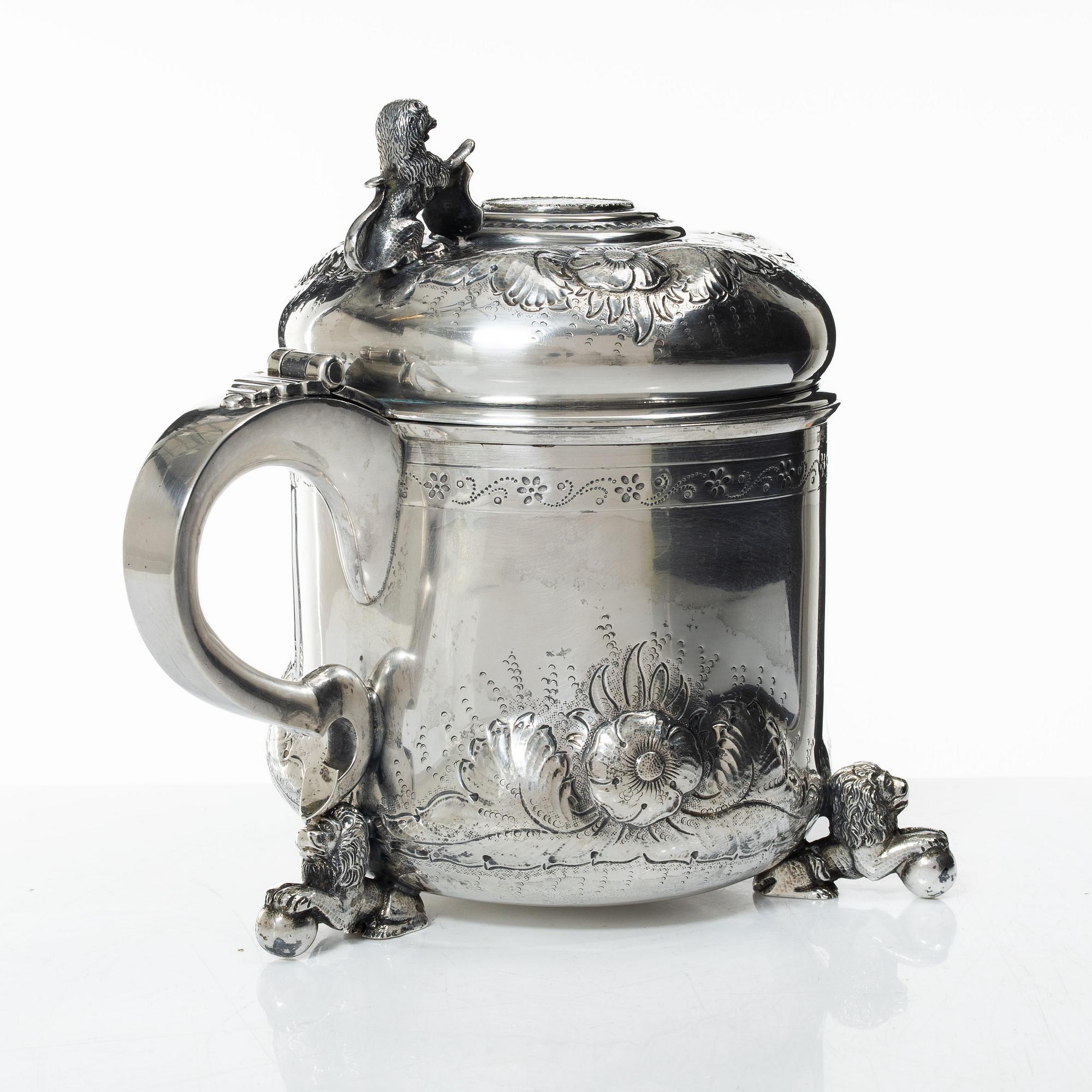A Danish silver baroque style tankard, 20th century.