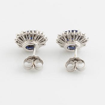 Sapphire and brilliant cut diamond earrings.