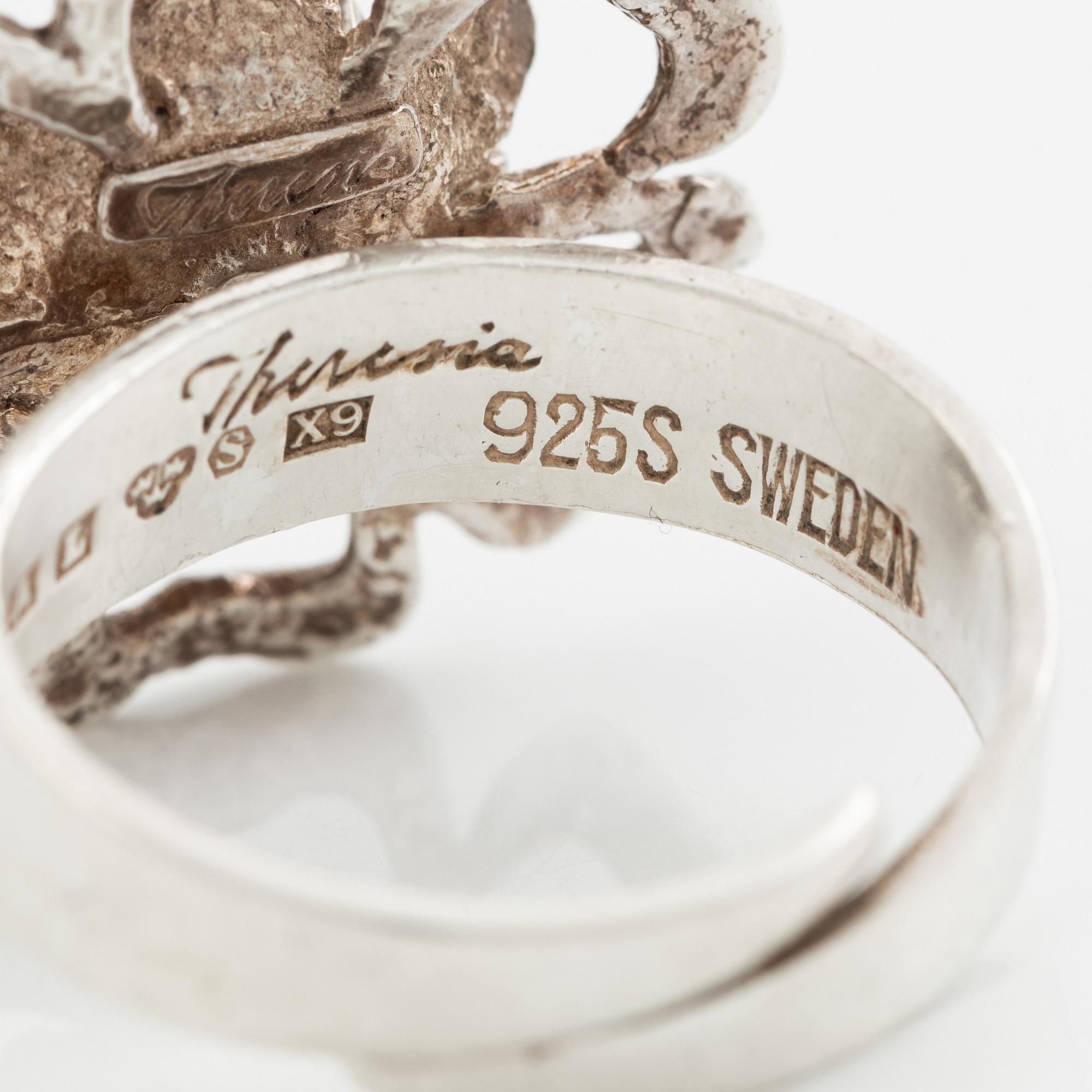 Theresia Hvorslev, ring, sterling silver with a white stone, Lidköping 1972.