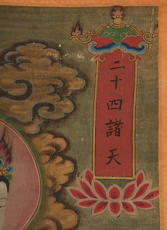 Two Chinese scroll paintings of Heavenly and Earthly Deities from the Water-Land Ritual, late Qing dynasty.