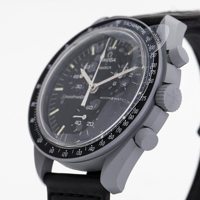 Swatch/Omega, MoonSwatch, Mission to the Moon, chronograph, wristwatch, 42 mm.