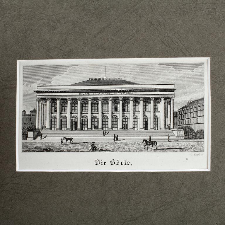 PARTI BÖRSMEMORABILIA, etsningar, 7 st samt aktiebrev från Kreuger & Toll.