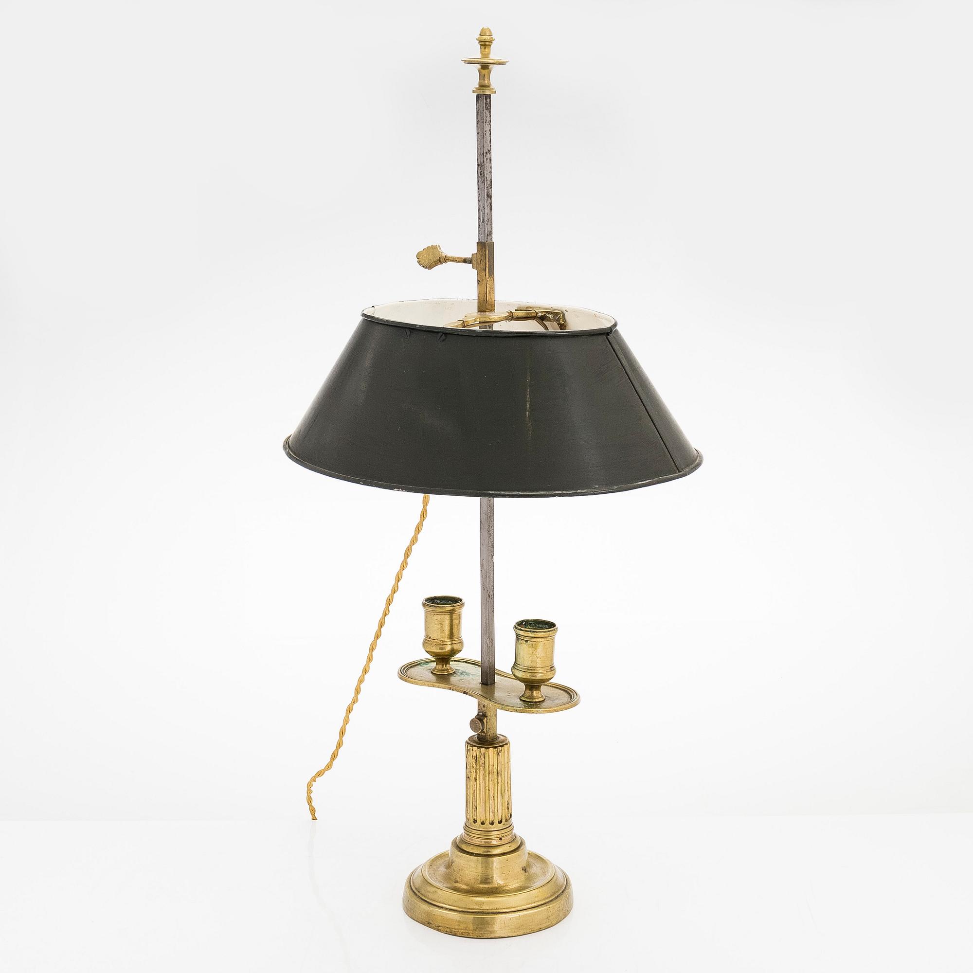 A bouillotte table lamp for two candles, France, late 19th century.