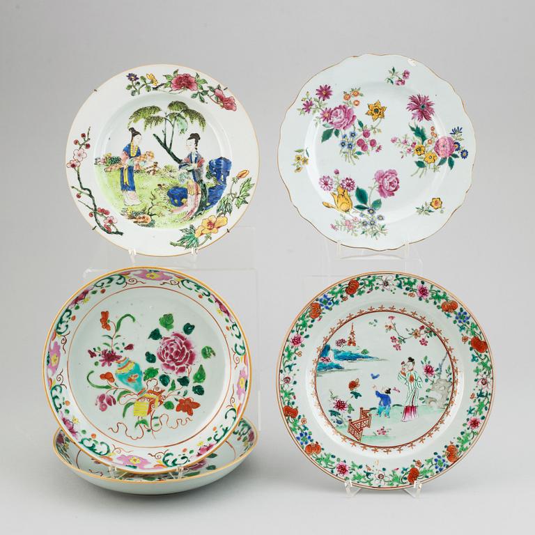 Five famille rose dishes, Qing dynasty, Qianlong (1736-95).