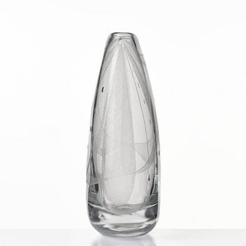 Vicke Lindstrand, an engraved glass vase "It smells like fish", Kosta, Sweden 1950's.