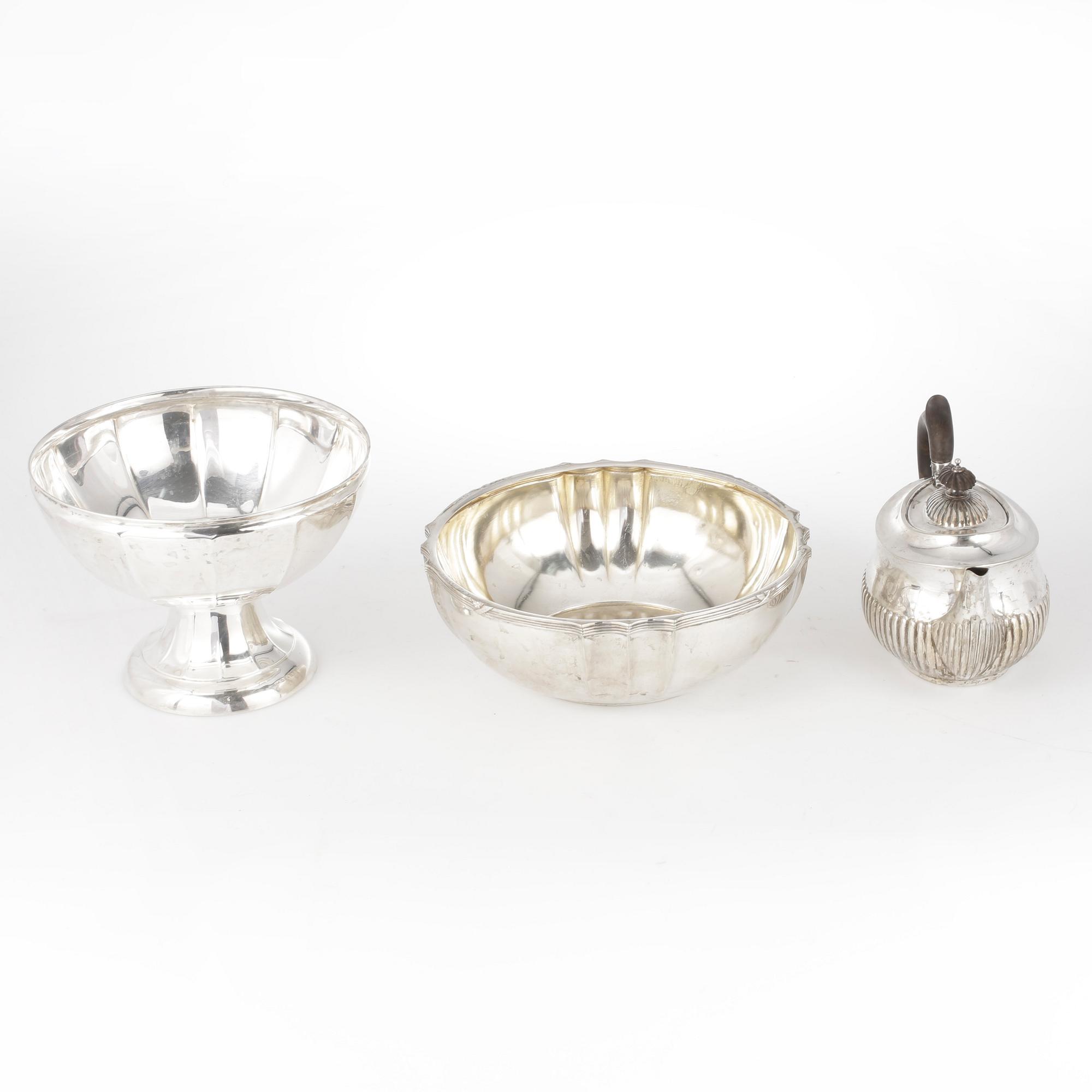 PARTI SILVER, 3 delar, bl.a A.G. Dufva, Stockholm, 1923. Total vikt inkl del med trähandtag ca 1383 gram.
