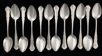 BESTICK, 80 delar, silver, "Chippendale", Kultakeskus, Tavastehus, 1950-tal. Totalvikt utan knivar ca 1963 g.