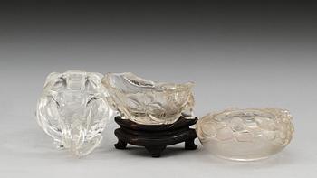 PENSELBAD, tre stycken, bergkristall. Sen Qing dynasti (1644-1912) samt 1900-tal.