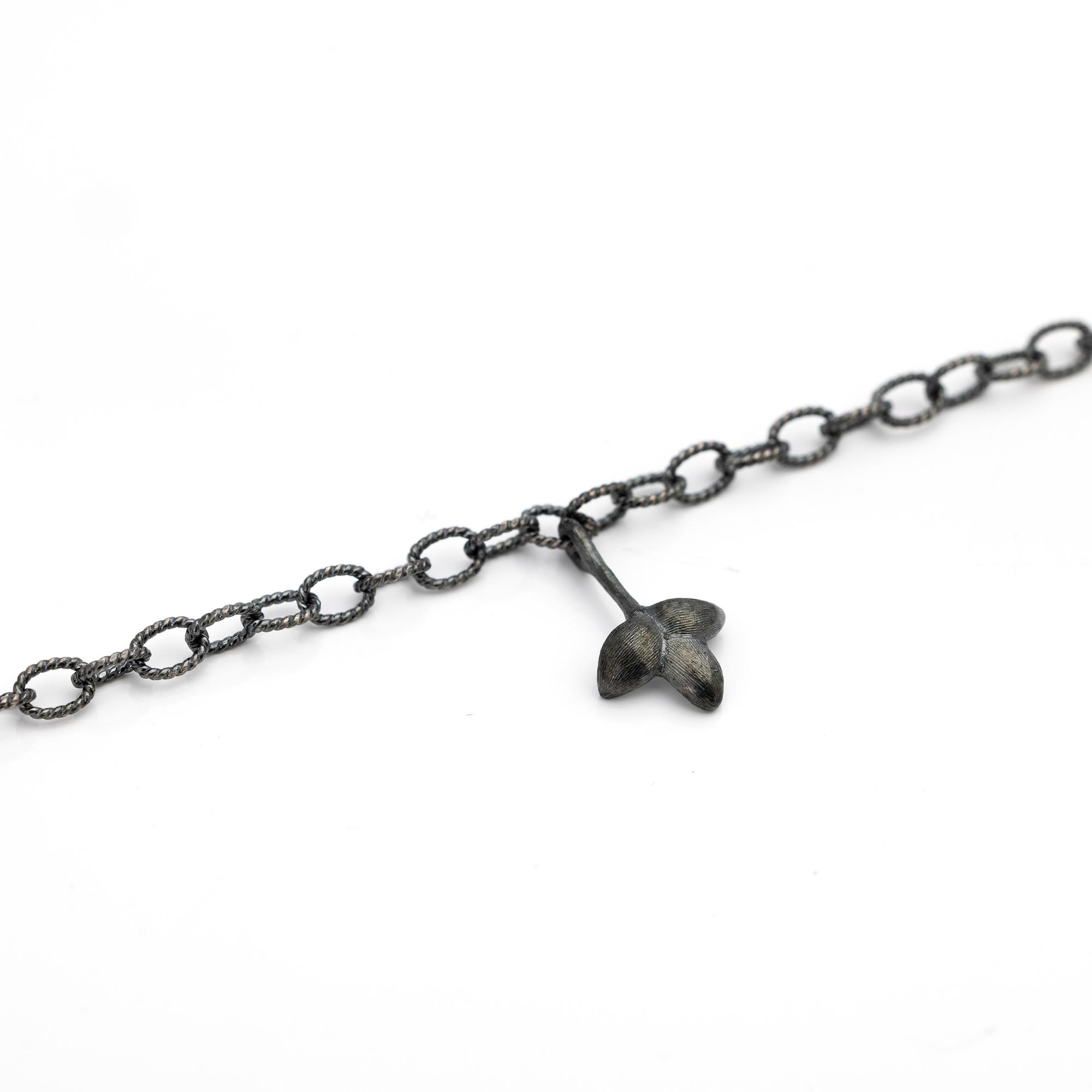 Ole Lynggaard, Chain with pendant, oxidised silver with leaf-shaped pendants, designed by Charlotte Lynggaard.