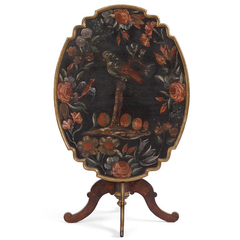 A Swedish late-Baroque polychrome-painted tilt-top table, first part 18th century.