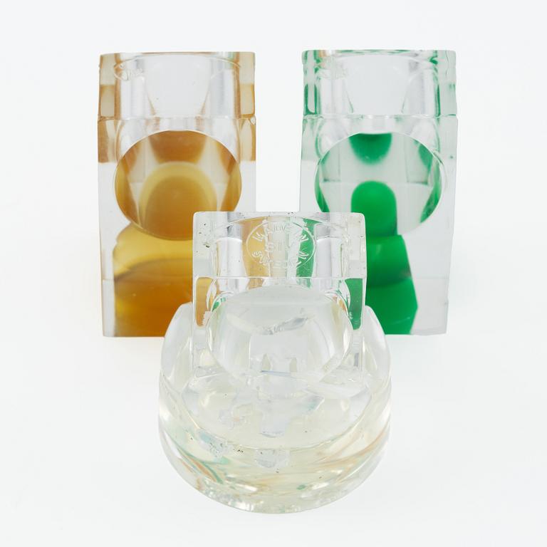 Siv Lagerström, three rings, and three sculptures, acrylic plastic, 1970s.