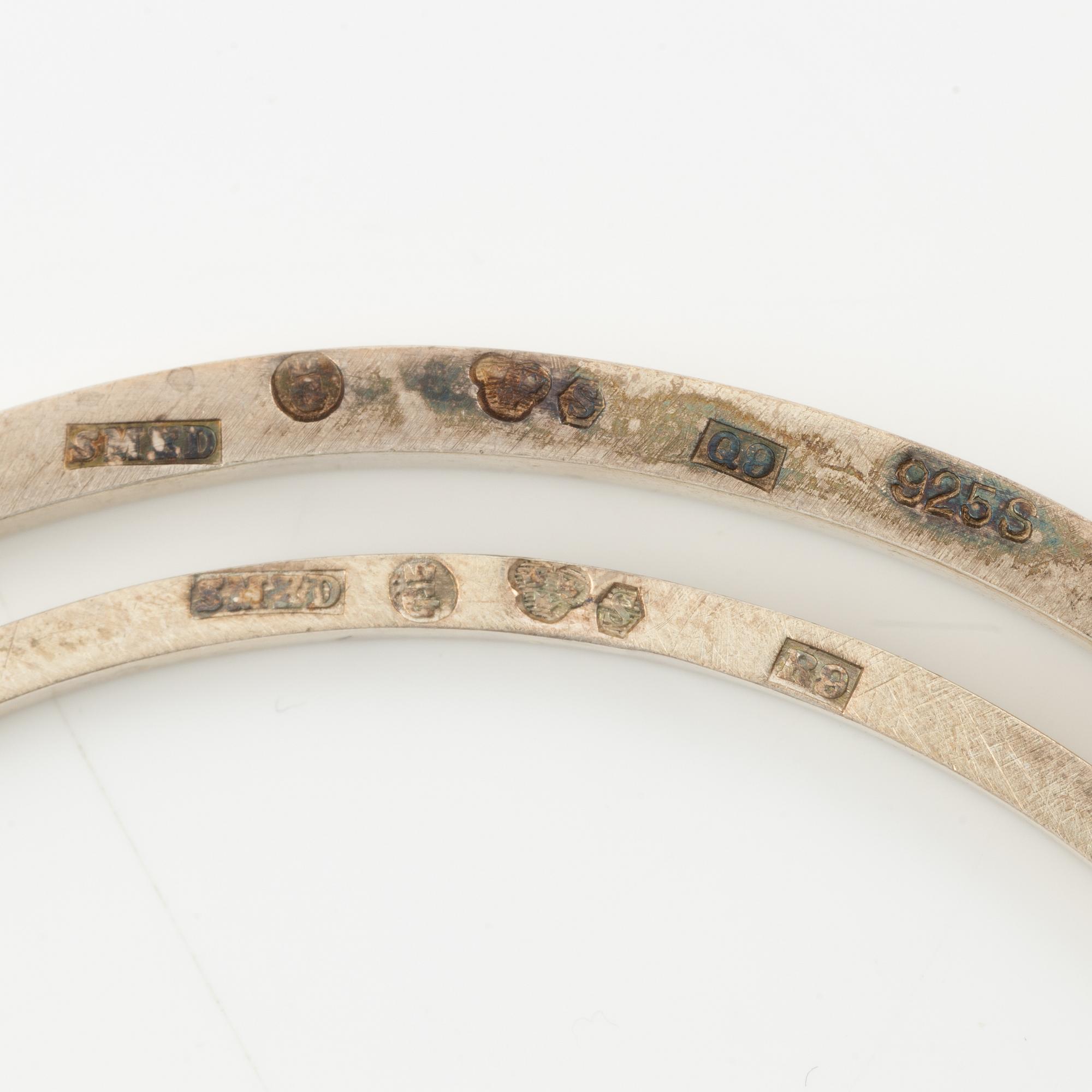 Lars Arby, five arm rings, sterling silver, Gothenburg 1963, 1966 and 1967.