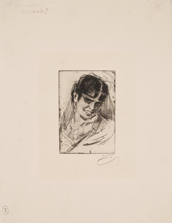 Anders Zorn, ANDERS ZORN, etching, 1884, signed in pencil.