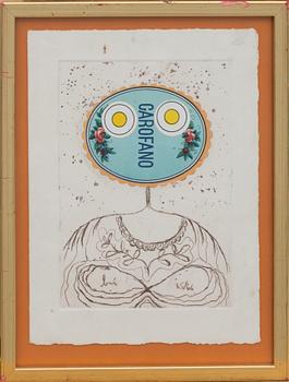 ENRICO BAJ, etsning och collage, signerad(i trycket) numrerad 65/66. ? i tryck.