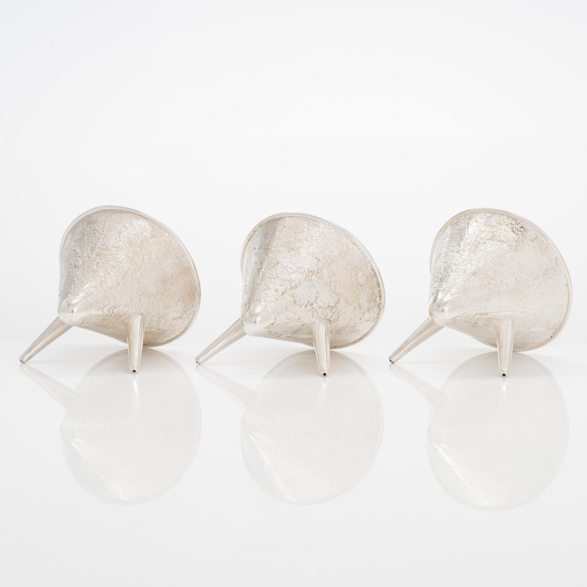 Pekka Turtiainen, a set of three silver bowls, samorodok technique, Finland 1995.