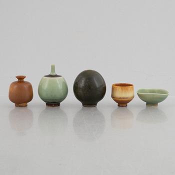 Berndt Friberg, a set of five stoneware miniatures, Gustavsberg Studio.